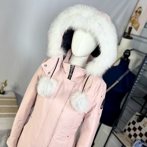 EUC Moose Knuckles Dusty Rose Pink Stirling Parka Jacket w/ Blue Fox Fur Trim - Picture 9 of 17